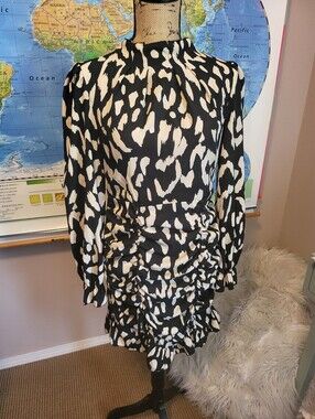 SHEIN Black and White Abstract Print Long Sleeve Mini Dress
